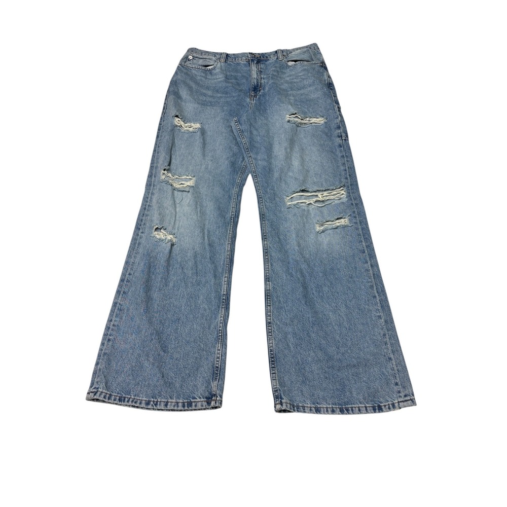 New We The Free Tinsley Baggy High Rise Straight Leg Distressed Jeans 33X33